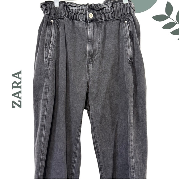 🛍️3/$40 ZARA High-Rise Paperbag Waist Black Jeans Size 8 - Picture 3 of 7